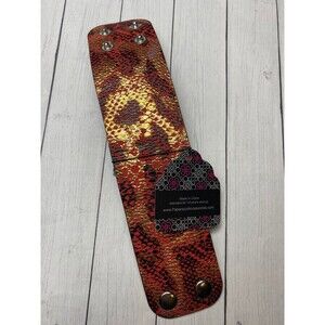 Paparazzi Wide Red Gold Snake Print Leather Snap Bracelet 9 in